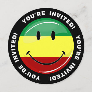 Glossy Round Lycklig Rasta Flagga Inbjudningar