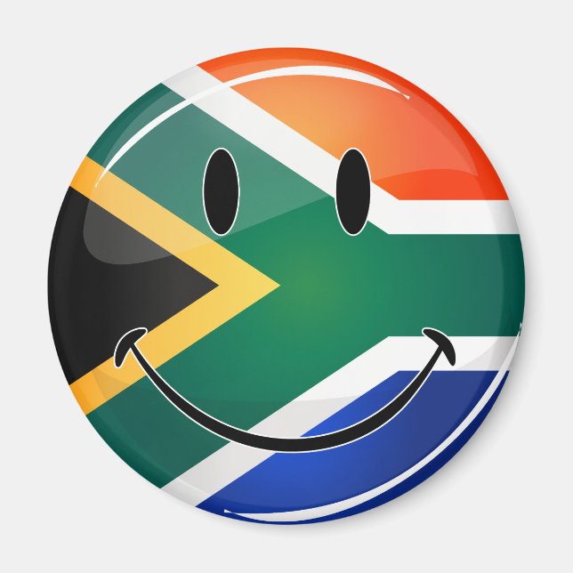 Glossy Round Lycklig South African Flagga Magnet (Framsidan)