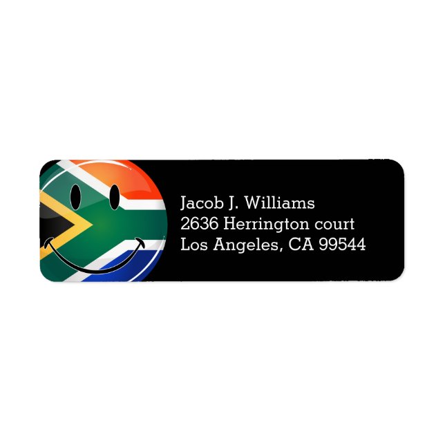 Glossy Round Lycklig South African Flagga Returadress Etikett (Framsidan)