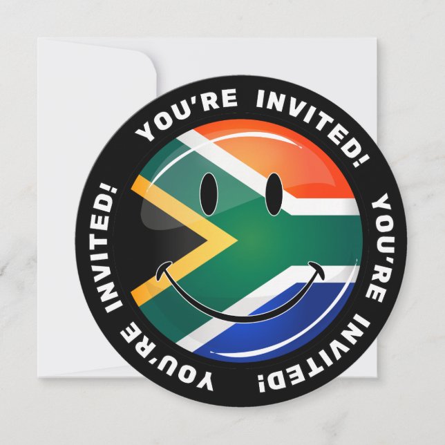 Glossy Round Lycklig Sydafrika Flagga Inbjudningar (Framsida)