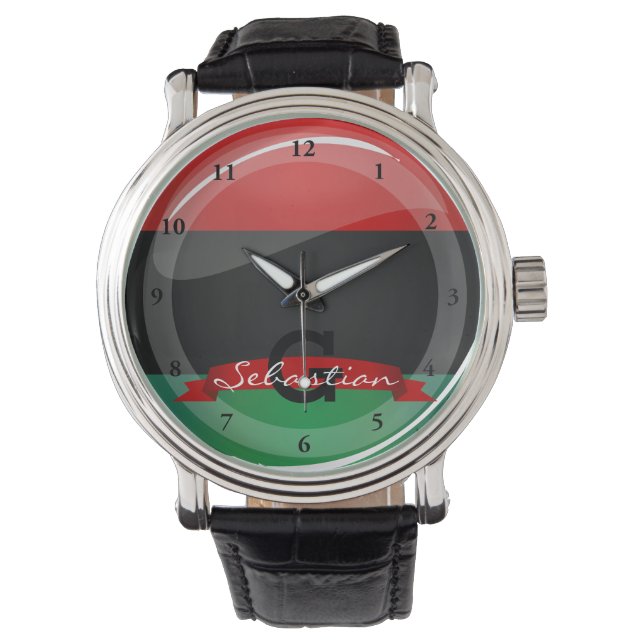 Glossy Round Pan-African Flagga Armbandsur (Framsida)
