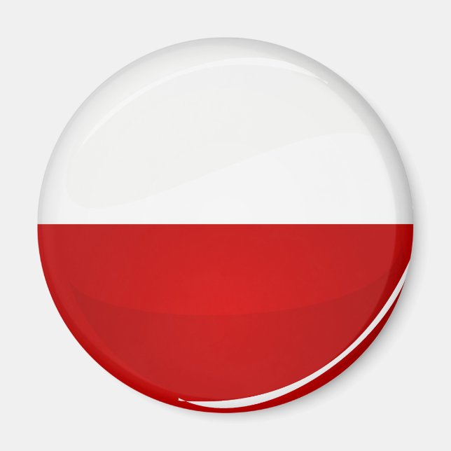 Glossy Round Poland Flagga Magnet (Framsidan)