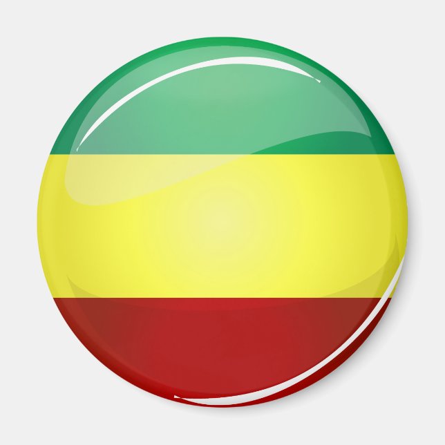Glossy Round Rasta Flagga Magnet (Framsidan)