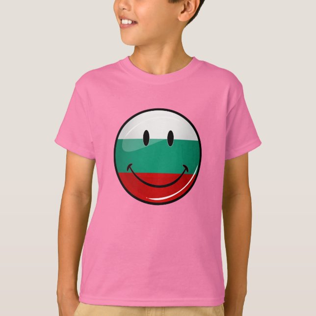 Glossy Round Smiling Bulgariska Flagga Tee Shirt (Framsida)