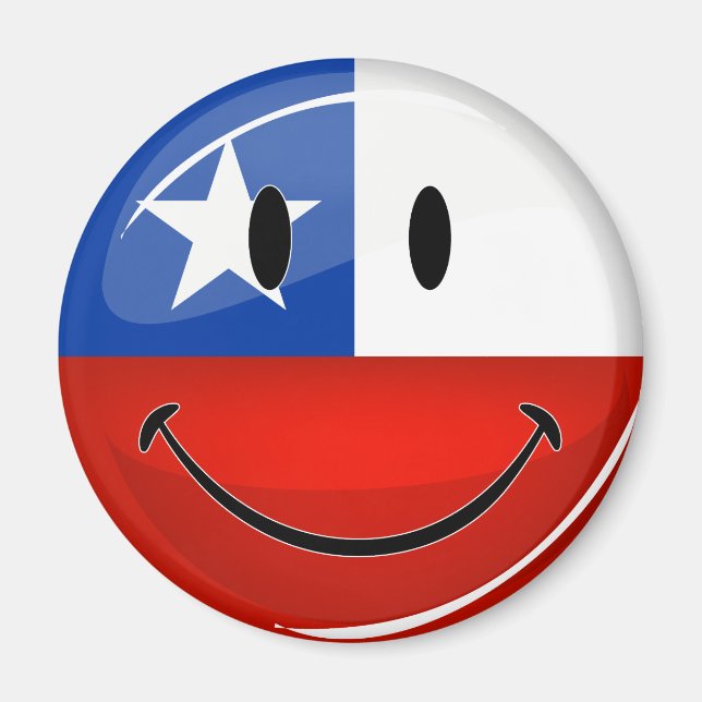 Glossy Round Smiling Chilean Flagga Magnet (Framsidan)