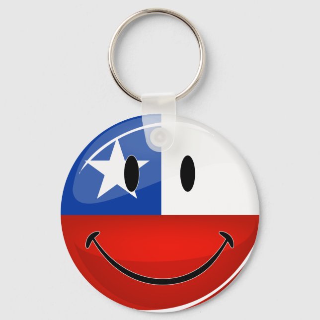 Glossy Round Smiling Chilean Flagga Nyckelring (Framsida)