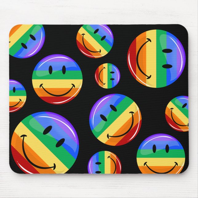 Glossy Round Smiling Gay pride Flagga Musmatta (Framsidan)