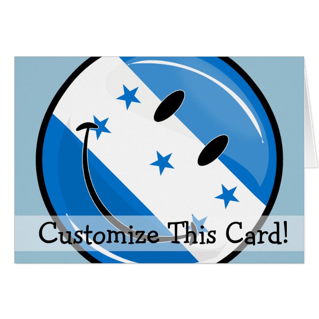 Glossy Round Smiling Honduran Flagga Hälsningskort (Framsidan Horizontal)