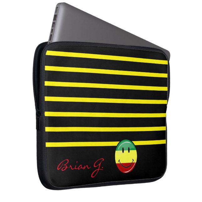 Glossy Round Smiling Rasta Färger Flagga Laptop Sleeve (Framsidan Höger)
