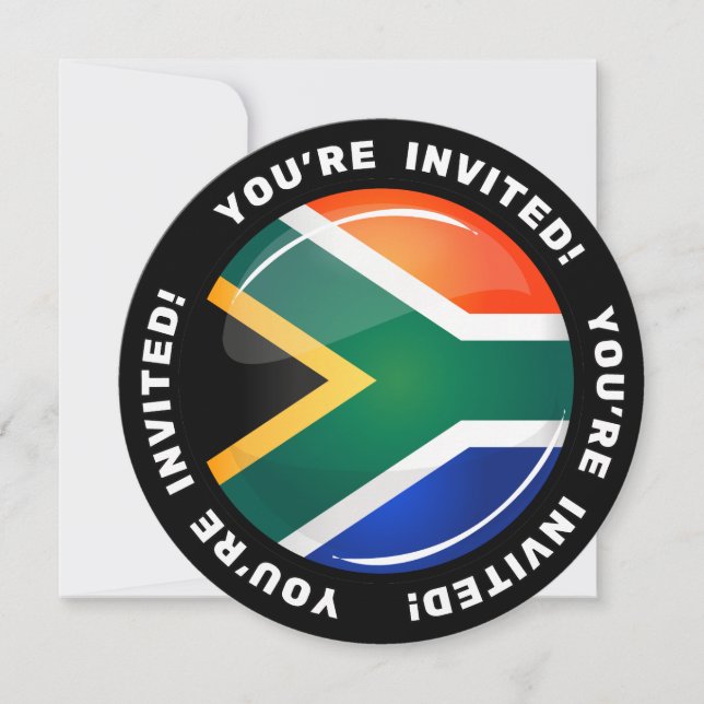 Glossy Round South African Flagga Inbjudningar (Framsida)