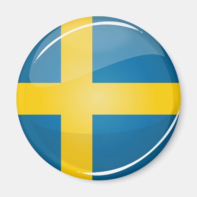 Glossy Round Swedish Flagga Magnet (Framsidan)