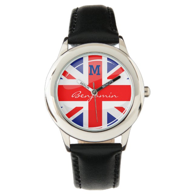 Glossy Round UK English Flagga Armbandsur (Framsida)
