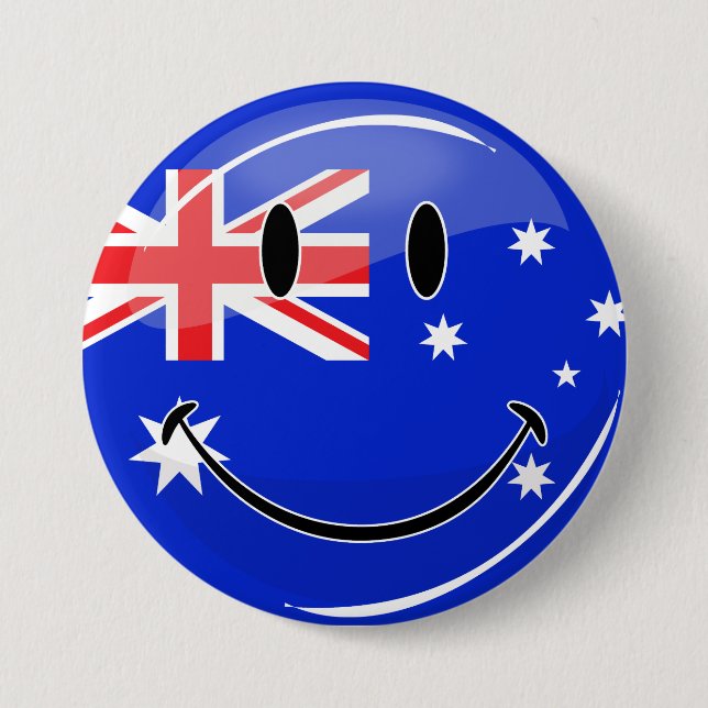 Glossy Smiling Australian Flagga Knapp (Framsida)
