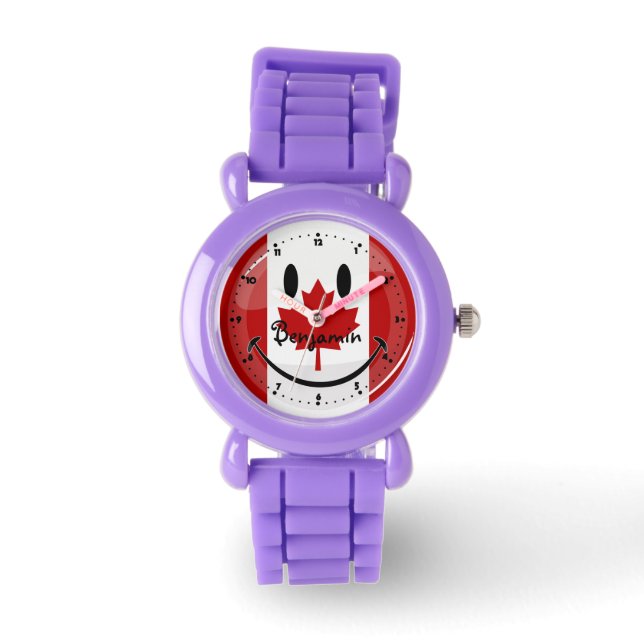 Glossy Smiling Canadian Flagga Armbandsur (Framsida)
