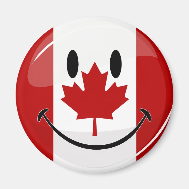 Glossy Smiling Canadian Flagga Magnet (Framsidan)
