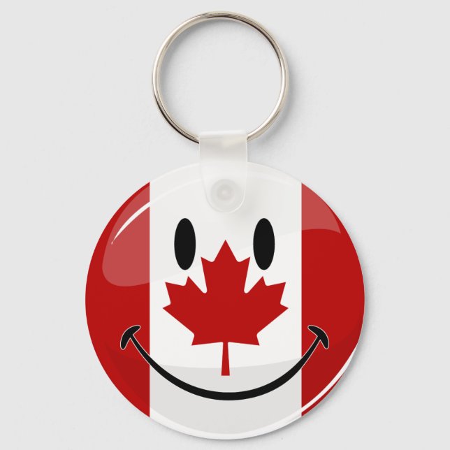 Glossy Smiling Canadian Flagga Nyckelring (Framsida)