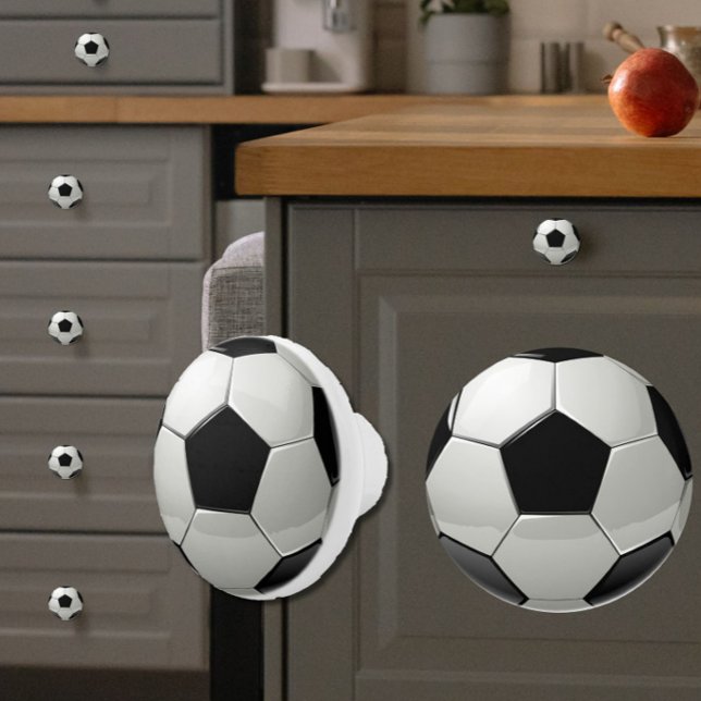 Glossy Soccer Ball/Futbol Black + White Sporty Knopp (Add fun and originality to your space with these black + white soccer ball ceramic knobs!)