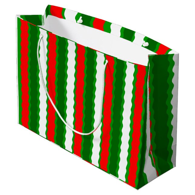 Glossy stor julklapp Bag röd Grönt vit (Baksidan Vinklad)