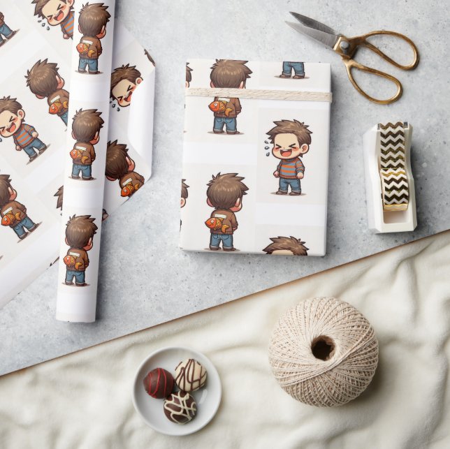 Glossy Wrapping Paper April Fool's Day Fishing Boy Presentpapper (Hantverk)