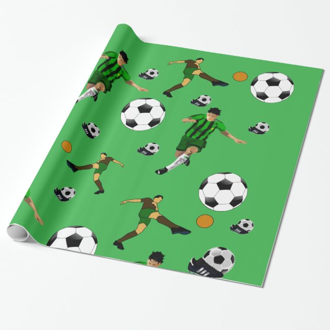 Glossy Wrapping Paper Soccer Ball Green Presentpapper (Utrullad)
