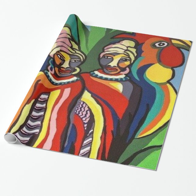 Glossy Wrapping Papper, African Women Parrot Presentpapper (Utrullad)