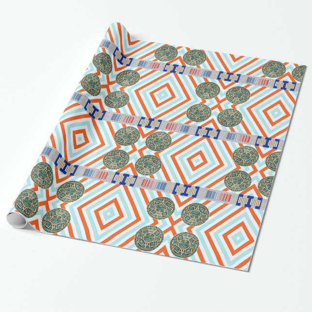 Glossy Wrapping Papper, Aztec Rand Presentpapper (Utrullad)