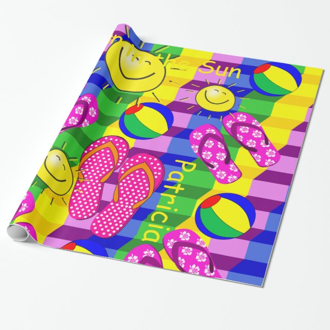 Glossy Wrapping Papper, Beach Boll Sol Flinflip fl Presentpapper (Utrullad)