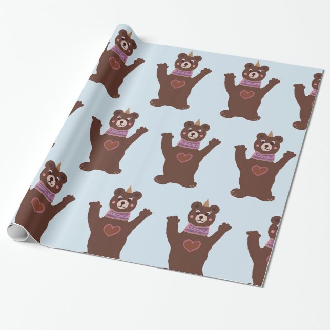Glossy Wrapping Papper Bear Pojke-gåva Presentpapper (Utrullad)