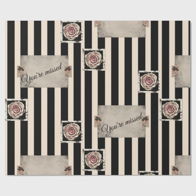 Glossy Wrapping Papper Beige Rand Du är missad Presentpapper (Platt)