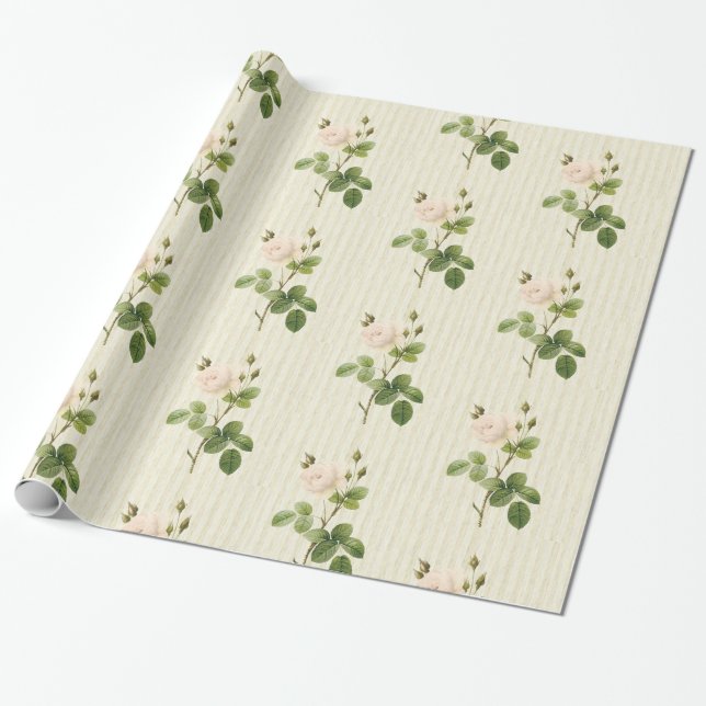 Glossy Wrapping Papper, Beige Ro Blommigt Presentpapper (Utrullad)