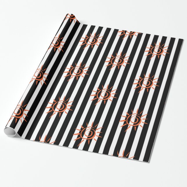 Glossy Wrapping Papper, Black and White Rand Star Presentpapper (Utrullad)