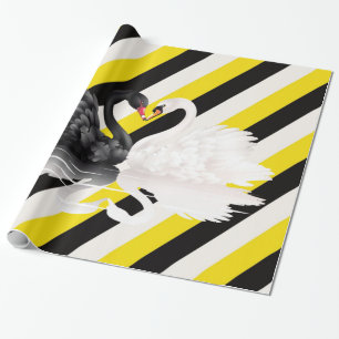 Glossy Wrapping Papper, Black White Rand Svanar Presentpapper