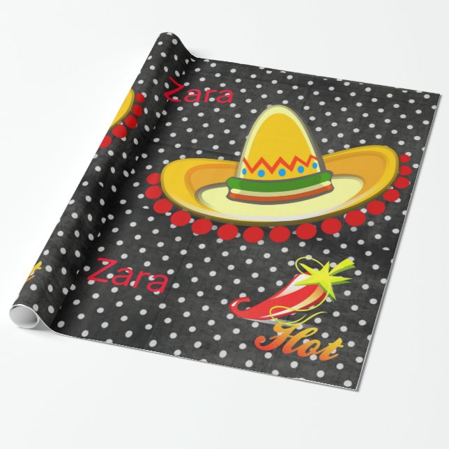 Glossy Wrapping Papper, BlackWhite Polkadot Pepper Presentpapper (Utrullad)