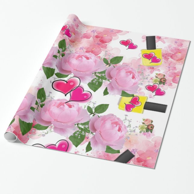 Glossy Wrapping Papper, Blommigt Gult Nagel polska Presentpapper (Utrullad)