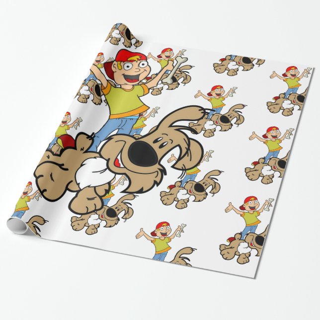 Glossy Wrapping Papper, Boy Hund Bones Presentpapper (Utrullad)