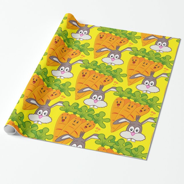 Glossy Wrapping Papper, Carrots Rabbit Gult Presentpapper (Utrullad)