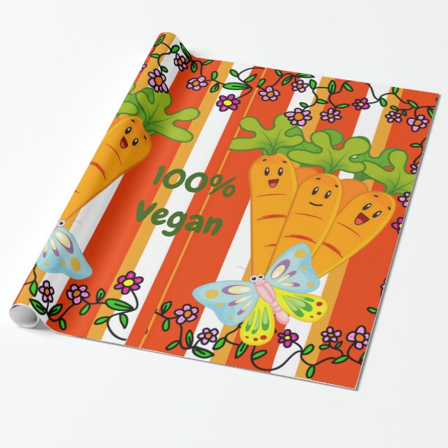 Glossy Wrapping Papper, Carrots Rand 100% Vegan Presentpapper (Utrullad)