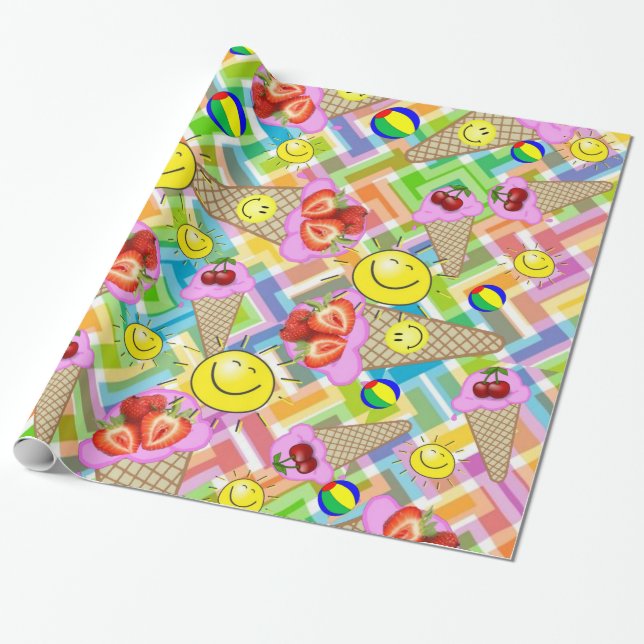 Glossy Wrapping Papper Chevron Strawberry Ice Crea Presentpapper (Utrullad)