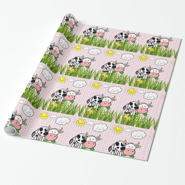 Glossy Wrapping Papper, Cow Sol Clouds Presentpapper (Utrullad)