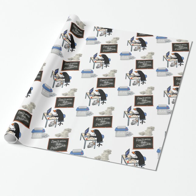 Glossy Wrapping Papper, Deadline Penguin Office Presentpapper (Utrullad)