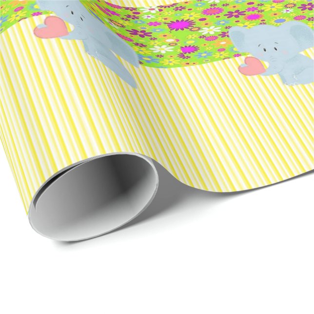 Glossy Wrapping Papper Elephant Gult Rand Presentpapper (Rullad Hörn)