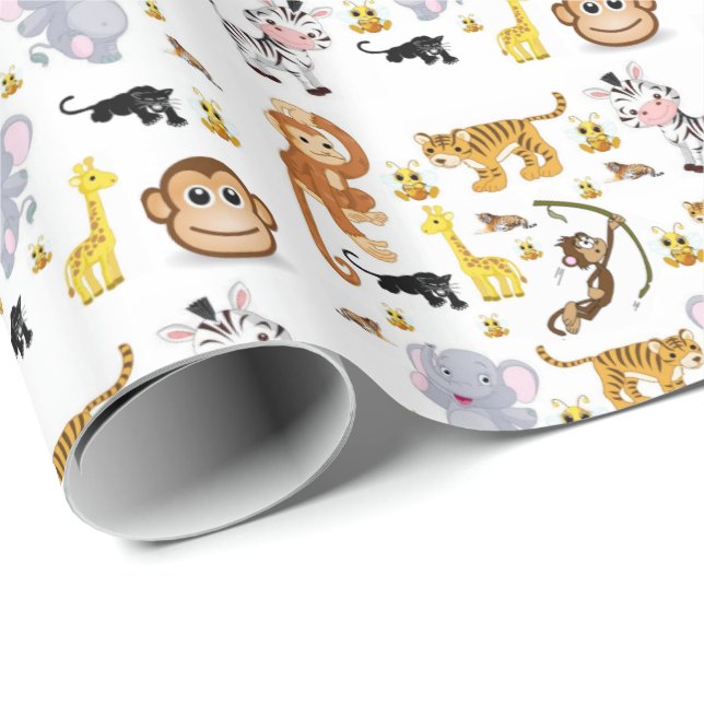 Glossy Wrapping Papper Elephant Tiger Monkey Presentpapper (Rullad Hörn)