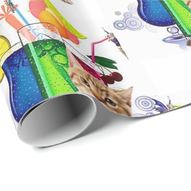 Glossy Wrapping Papper Fairy Drinks Kitten Presentpapper (Rullad Hörn)