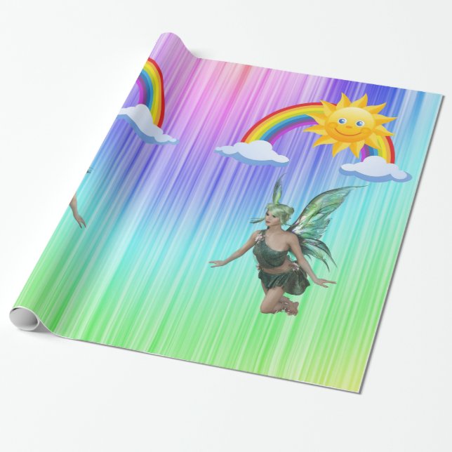 Glossy Wrapping Papper Fairy Rainbow Presentpapper (Utrullad)