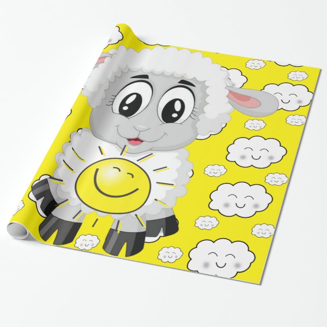 Glossy Wrapping Papper, får Sol Gult Clouds Presentpapper (Utrullad)