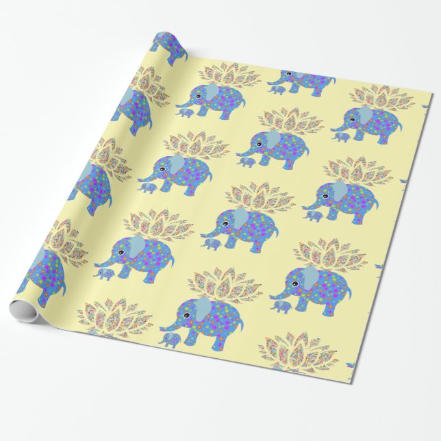 Glossy Wrapping Papper, färgfull elefant Presentpapper (Utrullad)