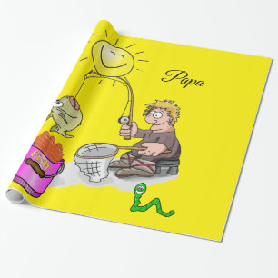 Glossy Wrapping Papper, Fisherman Fishing Gult Presentpapper