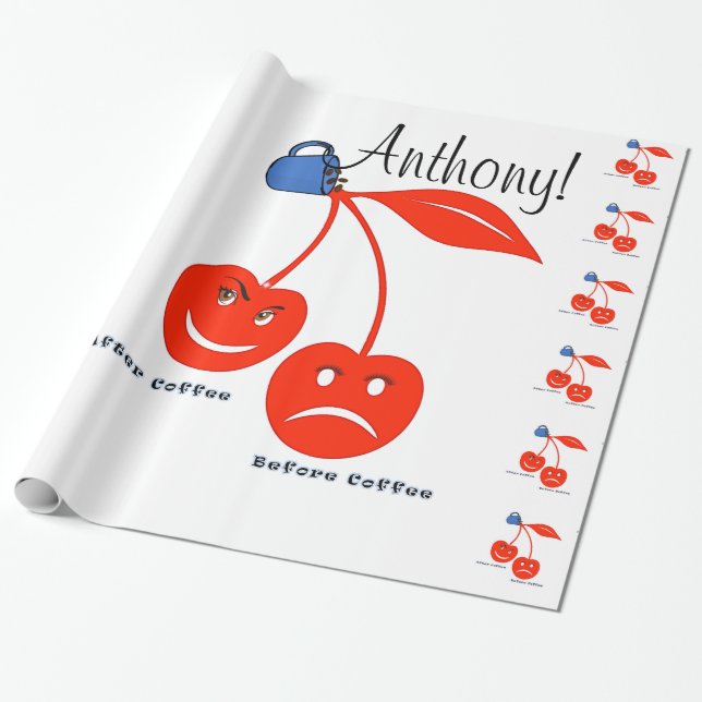 Glossy Wrapping Papper, Före efter Coffee Cherrie Presentpapper (Utrullad)