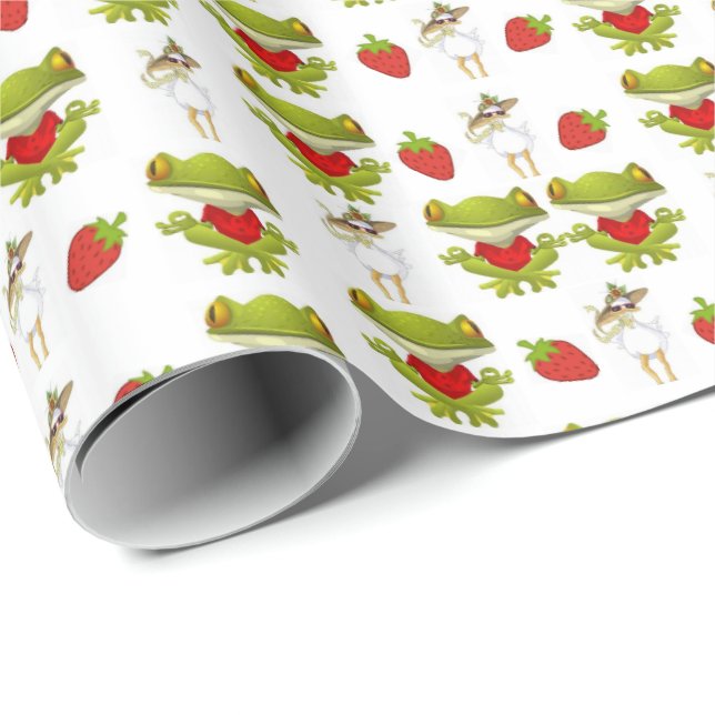 Glossy Wrapping Papper Frogs Chickjordgubbe Presentpapper (Rullad Hörn)