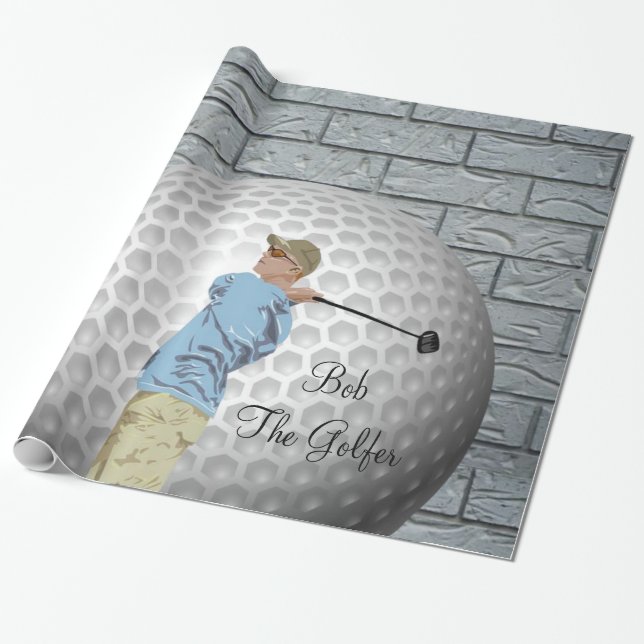 Glossy Wrapping Papper, Golf Golfing Golfer Presentpapper (Utrullad)